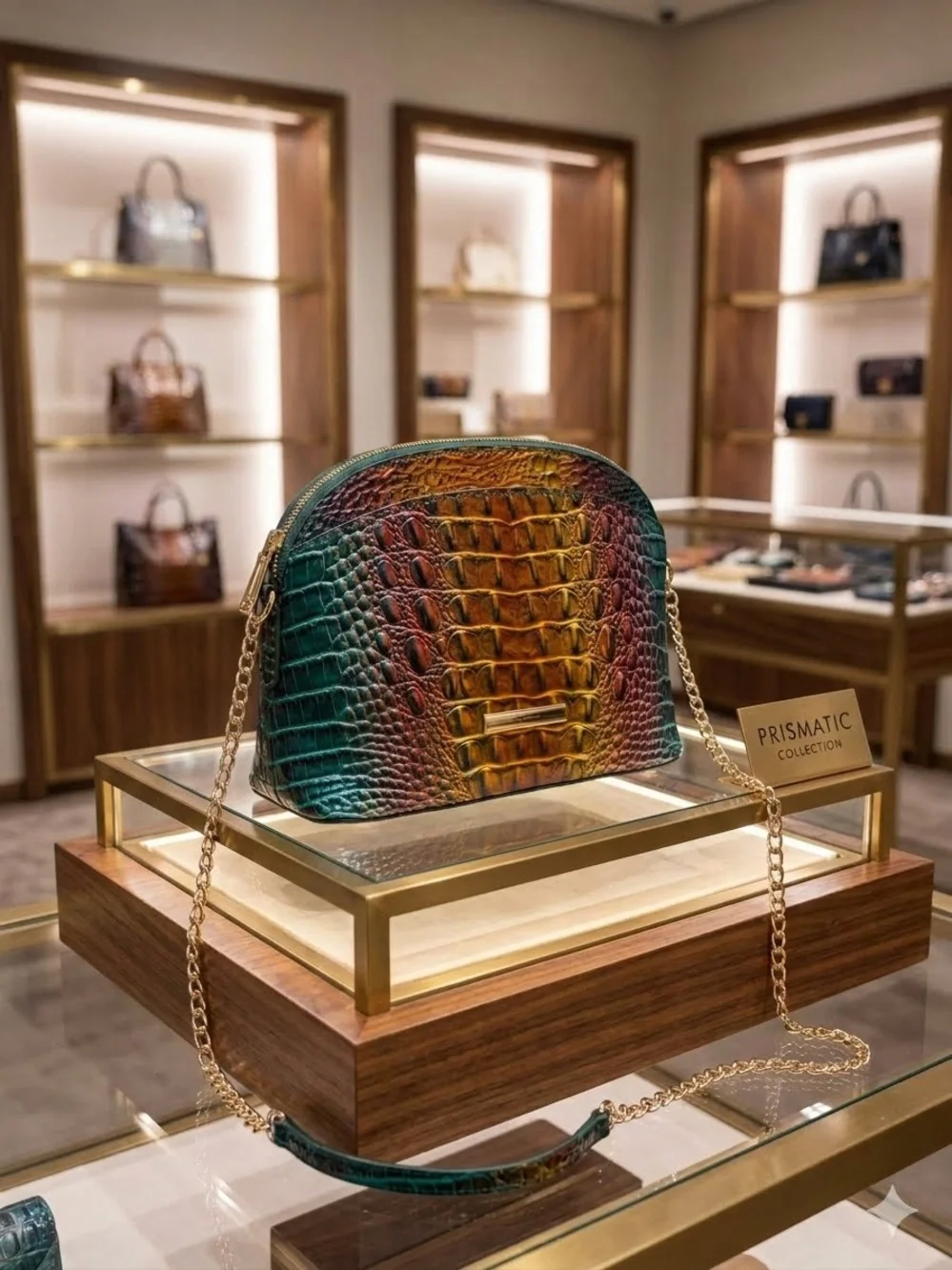 Fashion inspired Prismatic Croc-Embossed Multicolor Crossbody with Gold Chain